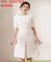 Đầm xòe trắng dài tay đính nút trẻ trung và xinh đẹp DXV767