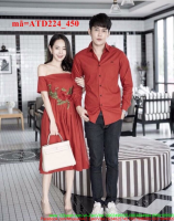 Sét áo váy cặp đôi trễ vai sắc hoa đỏ xinh xắn ATD224