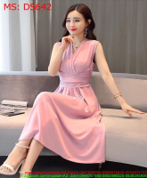 Đầm xòe phom dài màu hồng dễ thương DS642