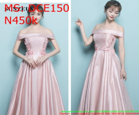 Đầm dự tiệc bẹt vai màu hồng phối ren hoa DCE150