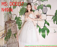 Đầm xòe dự tiệc trắng vải ren đính hoa thời trang DCE157