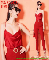 Sét áo 2 dây cổ đỏ và quần baggy thời trang sành điệu SQV478