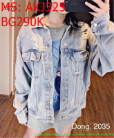 Áo khoác jean nữ màu xanh nhạt kẻ rách cá tính AKJ325