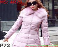 Áo khoác phao nữ màu hồng phối cổ lông xinh đẹp AR79