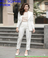 Sét áo vest dài tay và quần dài màu trắng sành điệu SQV496