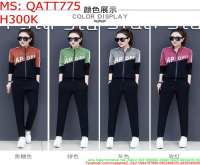 Bộ thể thao nữ áo khoác cổ trụ ghép màu và quần dài phong cách QATT775