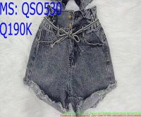 Quần short jean nữ màu xám kèm dây cột eo QSO530