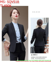 Sét công sở nữ áo giả vest phối quần dài màu đen sang trọng SQV518